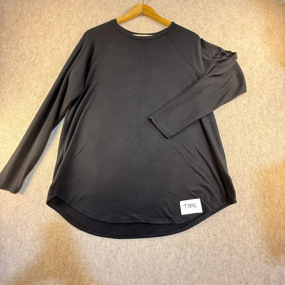 American Eagle Womens Black Raglan Long Sleeve Curved Hem Top Size Medium